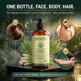PURA D'OR Aloe Vera Gel 16oz packaging with eco-friendly label