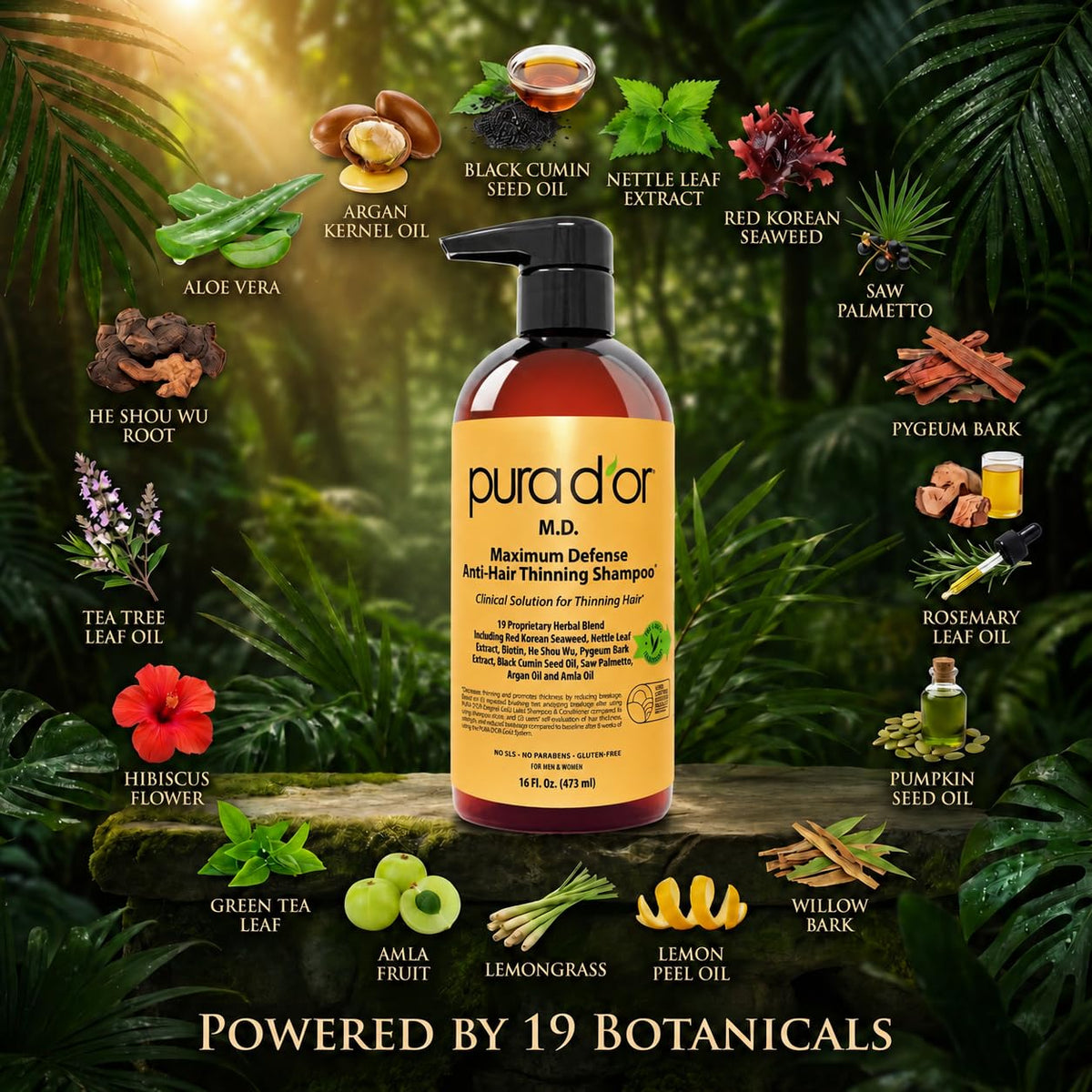 PURA D'OR Anti-Hair Thinning Shampoo 0.5% Coal Tar in lifestyle setting