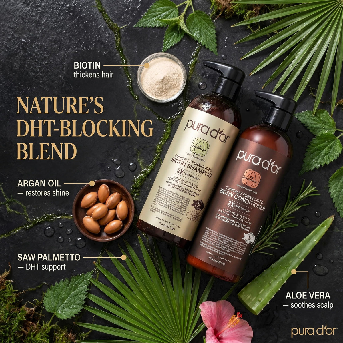 PURA D'OR Biotin Shampoo and Conditioner set with packaging