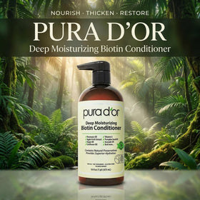 PURA D'OR conditioner bottle with ingredients list on the side