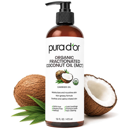 PURA D'OR Fractionated Coconut Oil 16oz front view