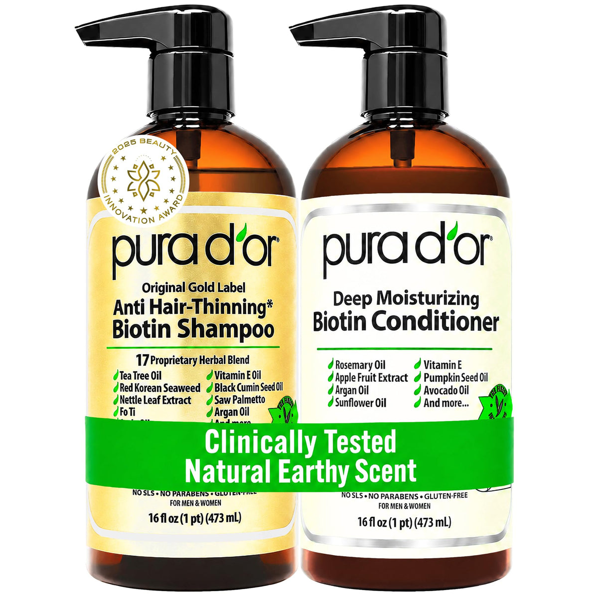 PURA D'OR Gold Label Anti-Thinning Shampoo front view 16oz
