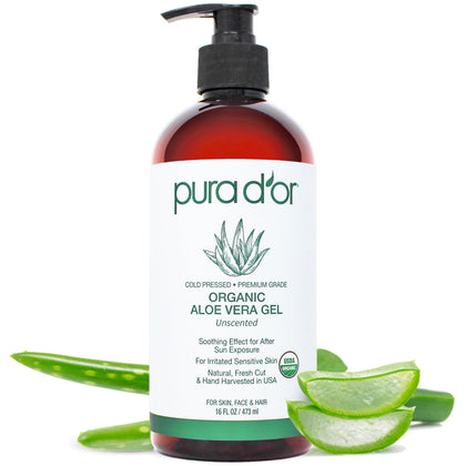 PURA D'OR Organic Aloe Vera Gel 16 Oz front view