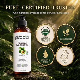 PURA D'OR Organic Avocado Oil 16oz with dropper