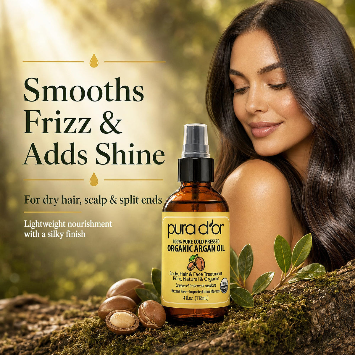 PURA D'OR Organic Moroccan Argan Oil 4oz side view