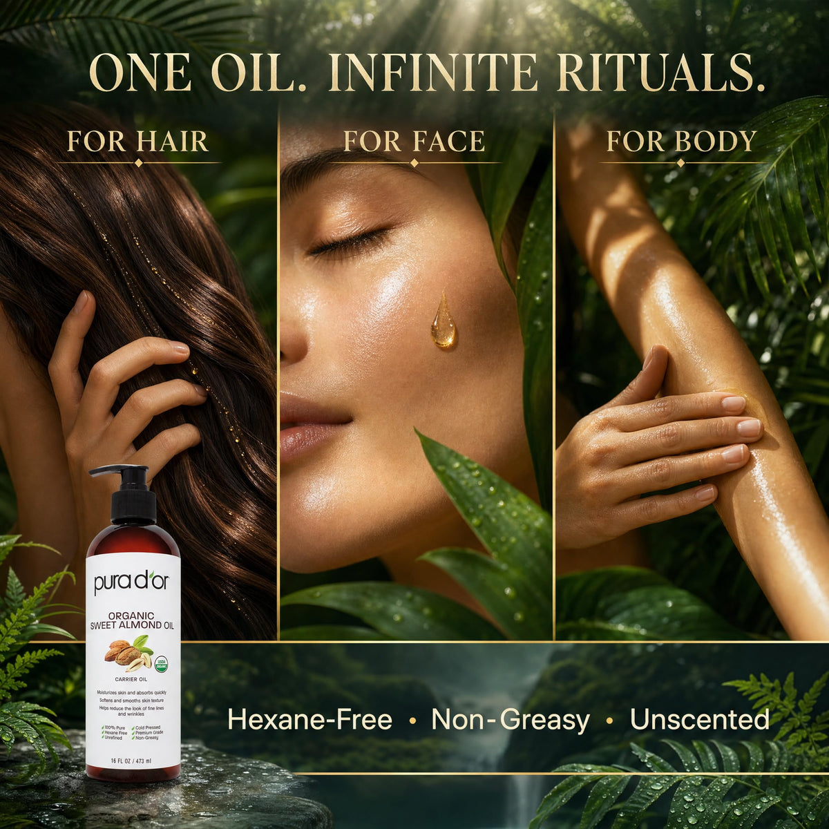 PURA D'OR Organic Sweet Almond Oil with essential oils