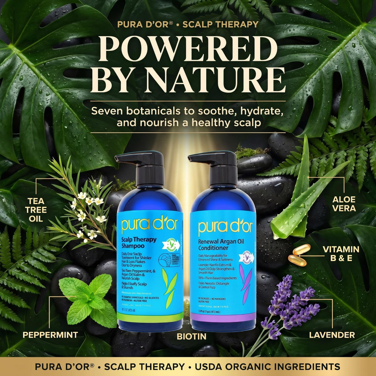 PURA D'OR Scalp Therapy Shampoo and Conditioner set packaging