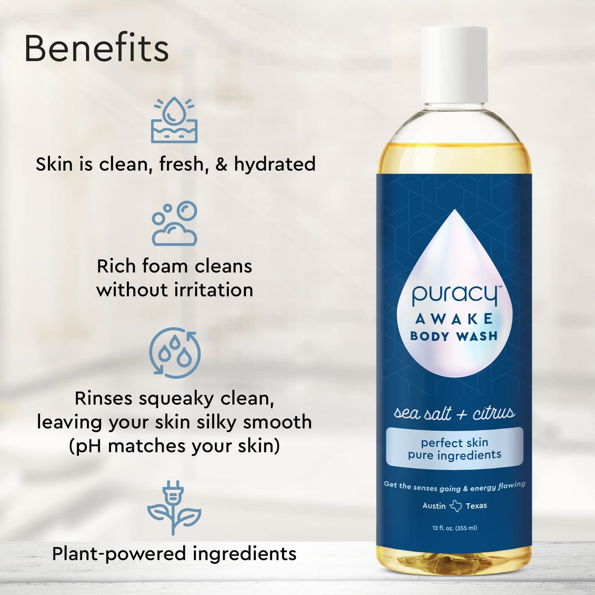 Puracy Body Wash Citrus Sea Salt 12 oz back view
