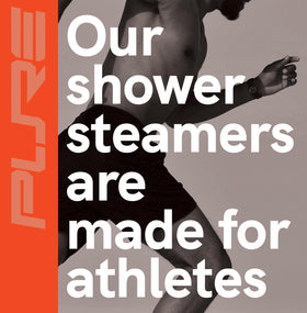 Pure Athlete Shower Steamers displayed with eucalyptus leaves