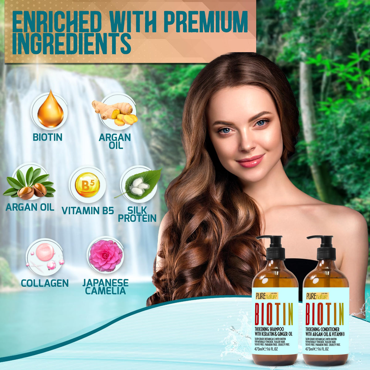PURE NATURE LUX SPA Biotin Shampoo and Conditioner back view