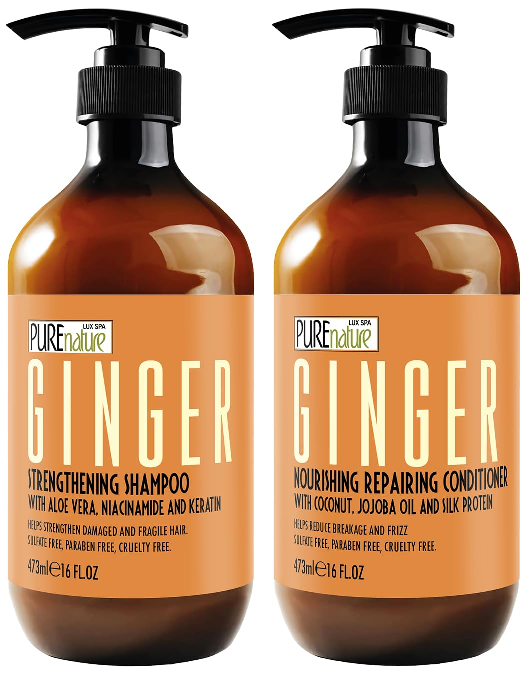 PURE NATURE LUX SPA Ginger Shampoo and Conditioner Set front view