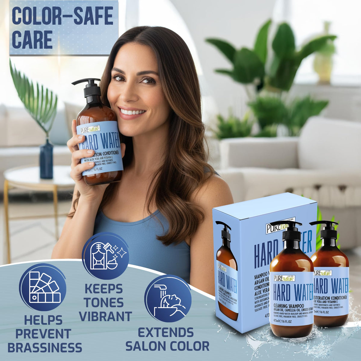 PURE NATURE LUX SPA Hard Water Shampoo and Conditioner Set with ingredients list