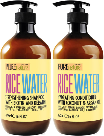 PURE NATURE LUX SPA Rice Water Shampoo and Conditioner Set front view