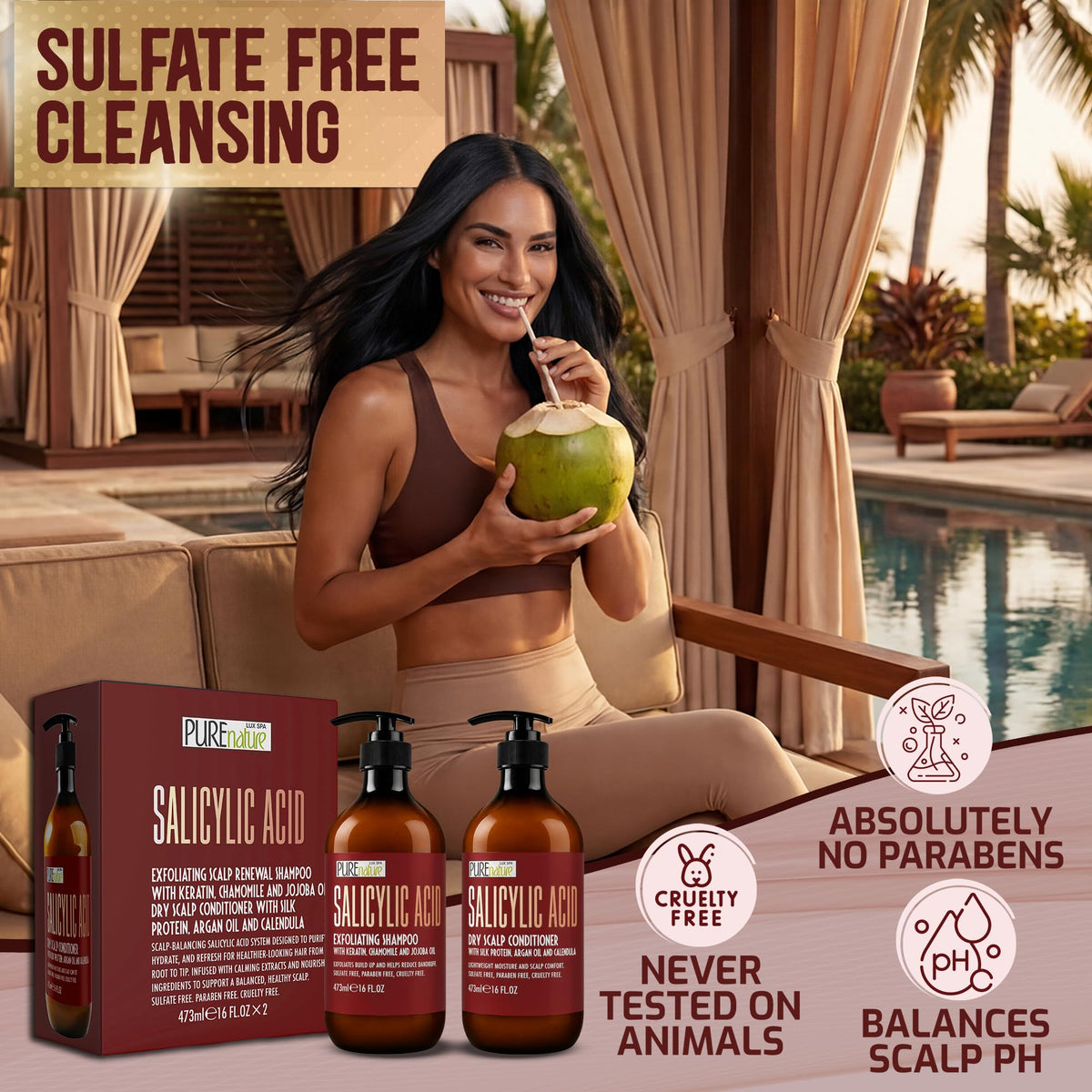 PURE NATURE LUX SPA Salicylic Acid Shampoo and Conditioner set side view