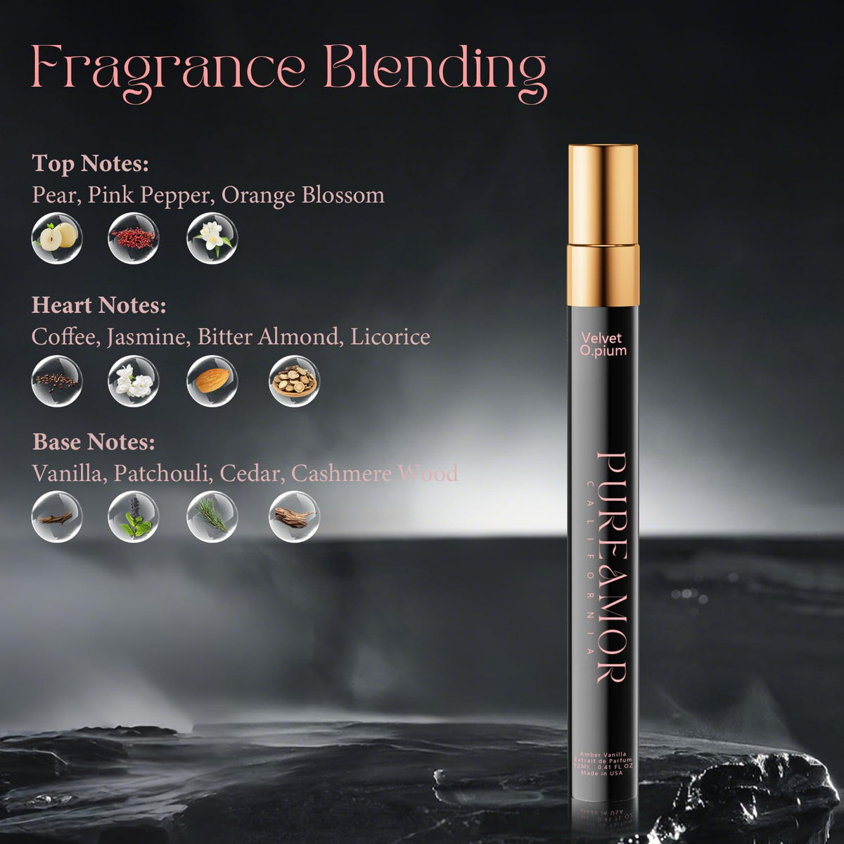 PUREAMOR Amber Vanilla Perfume 12ml bottle with cap