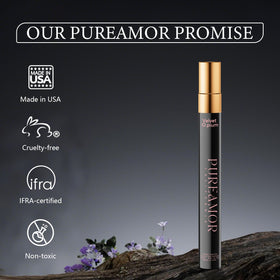 PUREAMOR Amber Vanilla Perfume 12ml on a vanity