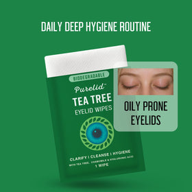 PURELID Tea Tree Eyelid Wipes flat lay on a clean surface