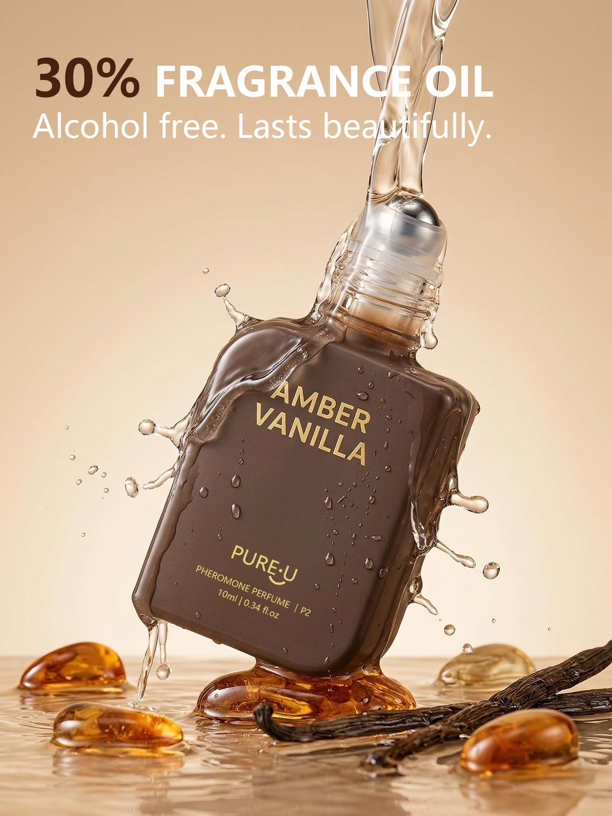 PUREU Amber Vanilla fragrance bottle on a table