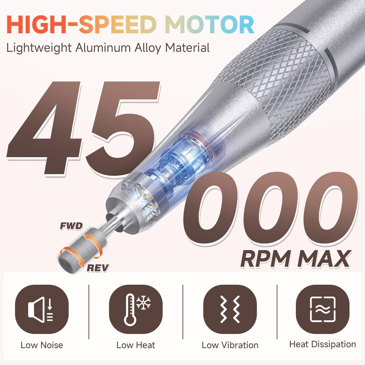 Puriom Nail Drill showing LED screen and light display