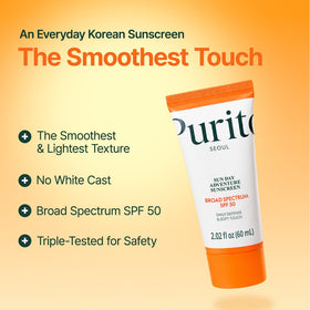 PURITO Korean Sunscreen SPF 50 back view with ingredients