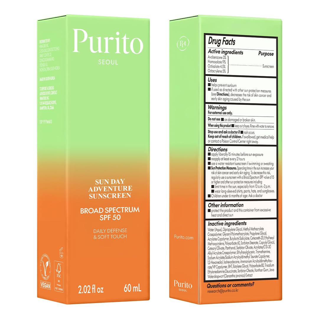 PURITO Korean Sunscreen SPF 50 with natural ingredients