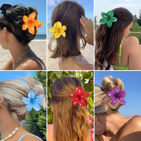 Purple flower claw clip with a tropical theme
