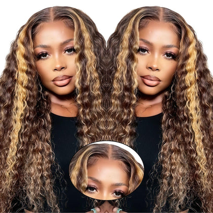 PYY Deep Wave Lace Front Wig 4/27 Highlight front view
