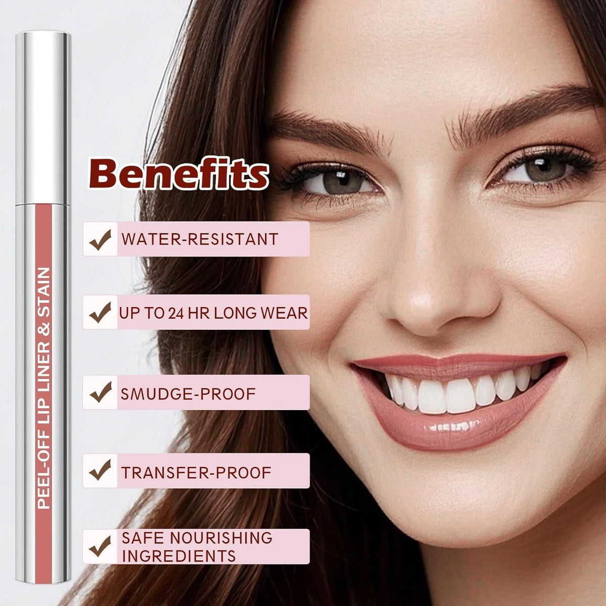 QCMME Lip Liner Stain Peel Off Nude Pink applicator