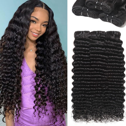 QGVQGV 12A Deep Wave Human Hair Bundles 16 Inch front view