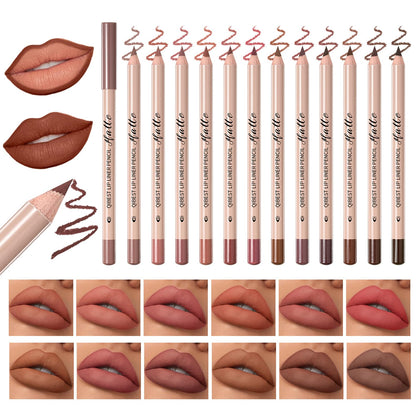 QiBest 12Pcs Creamy Lip Liner Set front view with vibrant shades