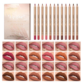 QiBest 12Pcs Lip Liner Set with various shades in packaging