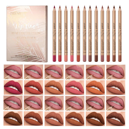 QiBest 12Pcs Lip Liner Set with various shades in packaging