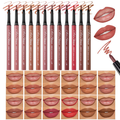 QiBest 12Pcs Velvet Lipstick Gel Lip Liner Pencil Set front view
