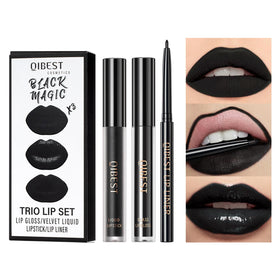 QiBest 3-in-1 Black Lipstick Set packaging front view