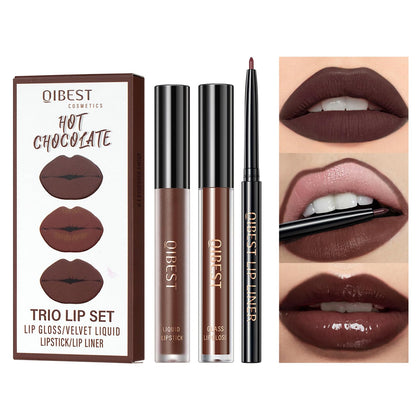 QiBest 3-in-1 Dark Red Lipstick Set front view