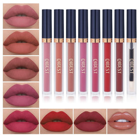 QiBest 8-piece matte liquid lipstick set including 7 lipsticks and 1 lip plumper