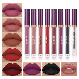 QiBest 8-piece matte liquid lipstick set with lip plumper