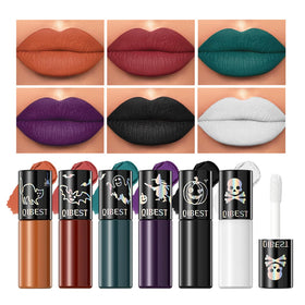 QiBest Goth Black Lipstick Set front view with six vibrant shades