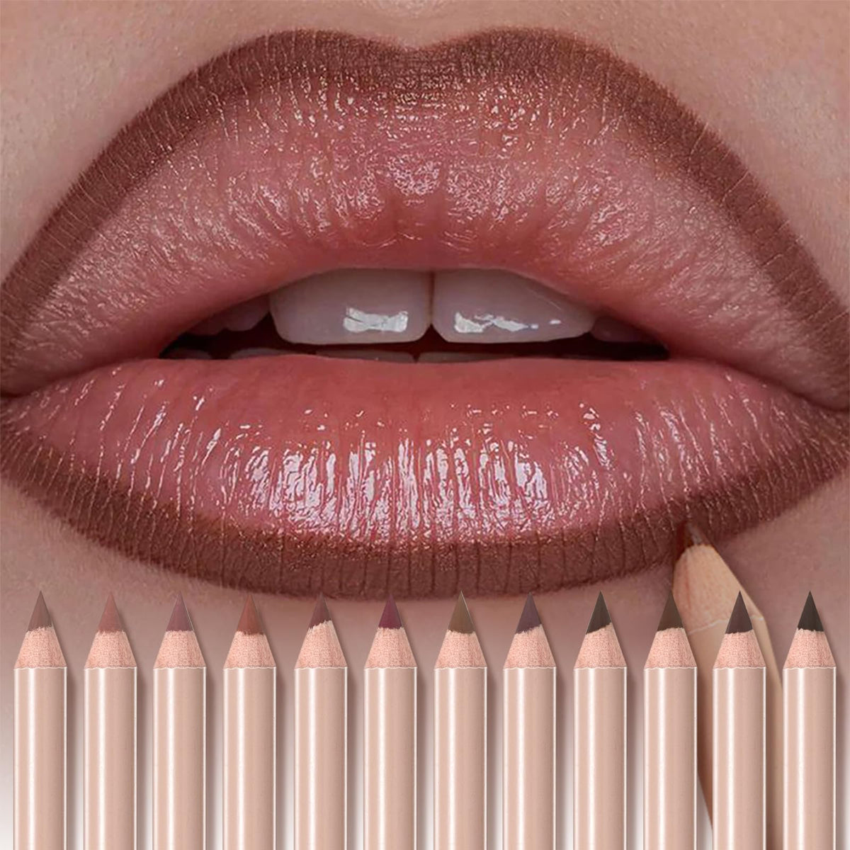 QiBest lip liner set arranged in a stylish layout