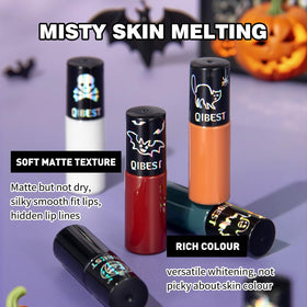 QiBest lipstick set displayed with Halloween makeup accessories