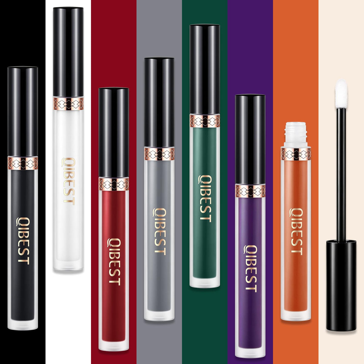 QiBest lipstick set packaging with all shades displayed