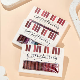 QiBest Velvet Matte Liquid Lipstick Set displayed on a table