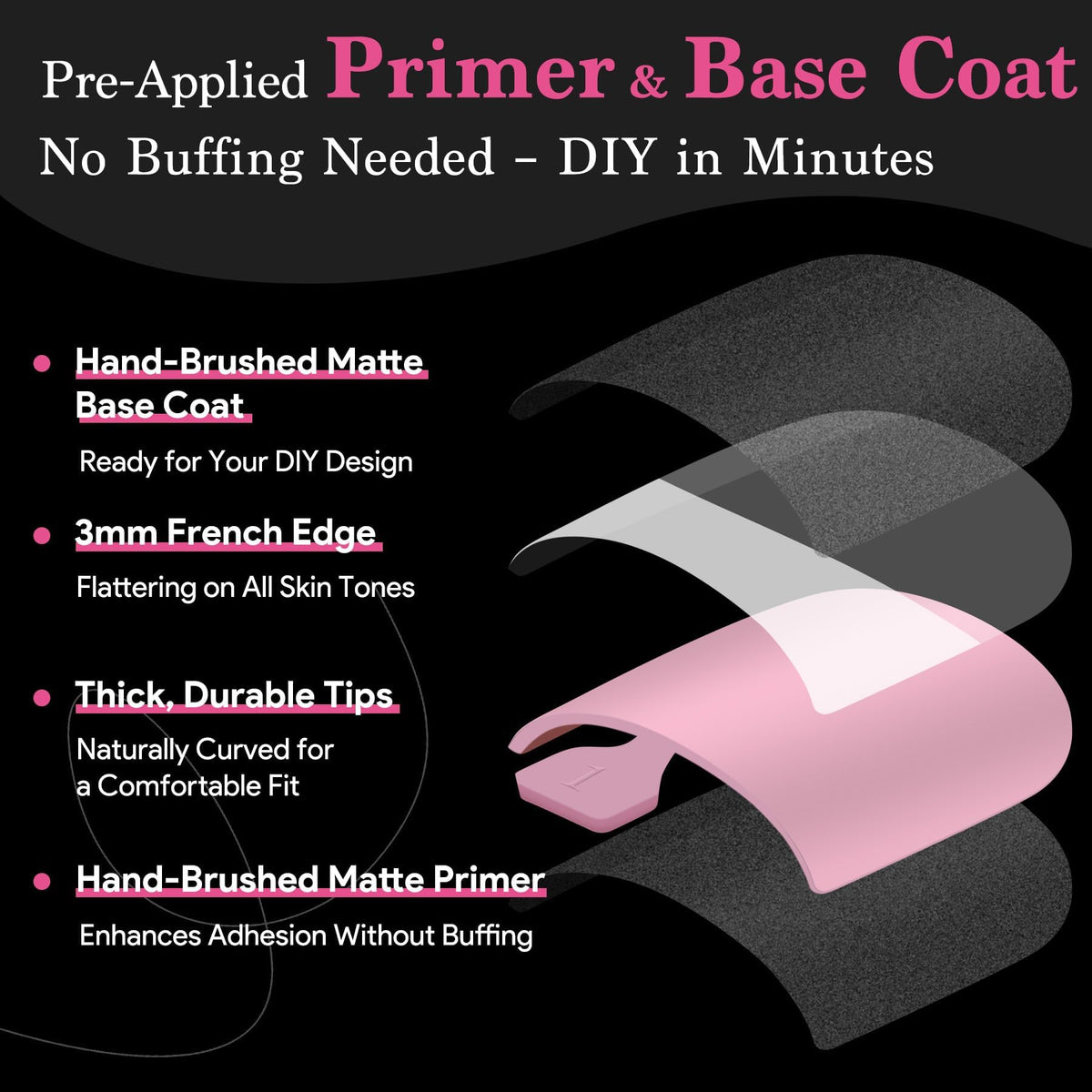 QIEK Baby Pink French Tip Press On Toenails side view