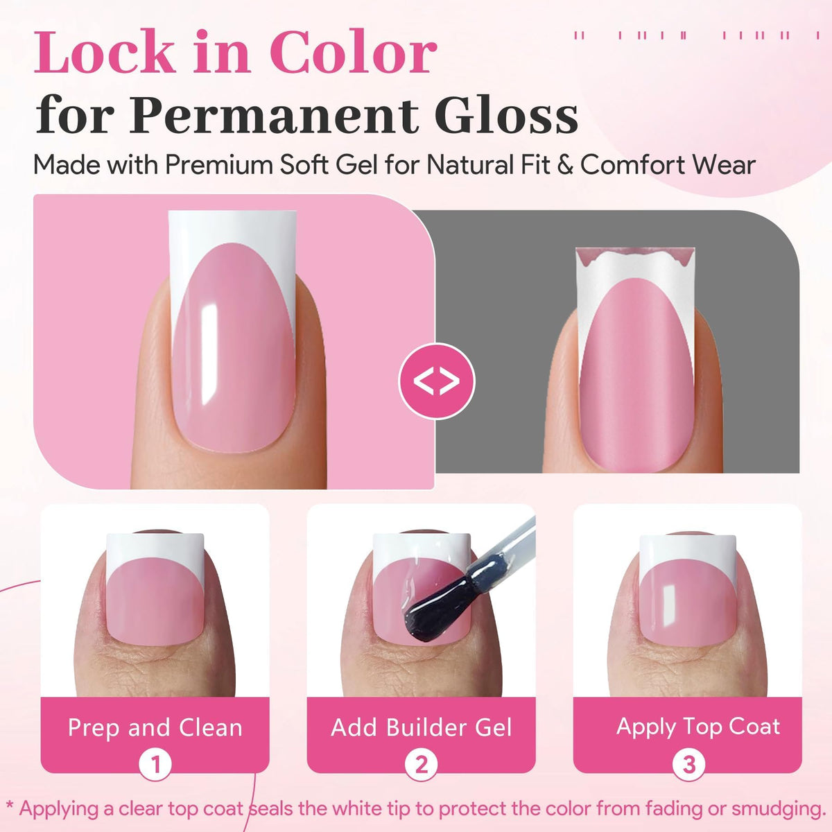 QIEK Deep Pink French Tip Press On Nails in use