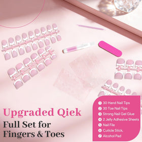 QIEK Light Pink French Tip Press On Nails in lifestyle setting