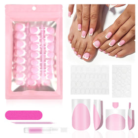 QIEK Light Pink French Tip Press On Nails Set packaging front view