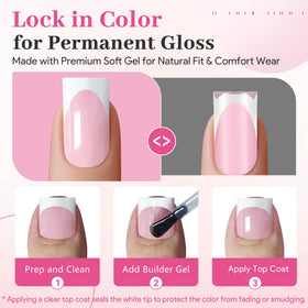 QIEK Light Pink French Tip Press On Nails with builder gel application