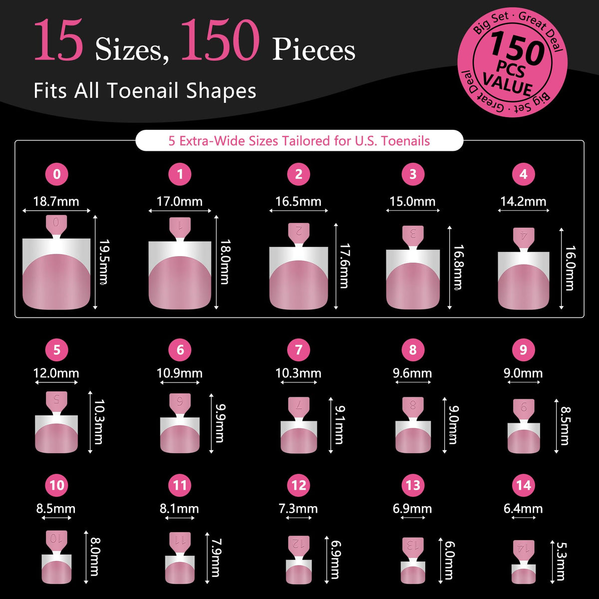 QIEK press on toenails in packaging with 270 pieces