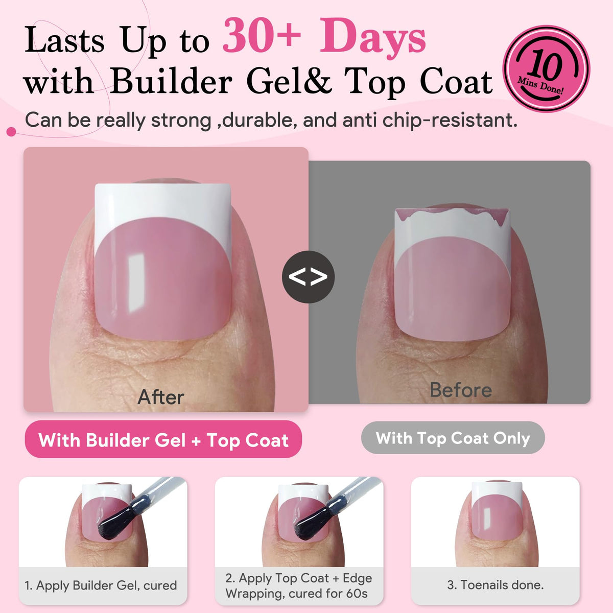 QIEK Toe Nail Press Ons Berry Pink applied on toes