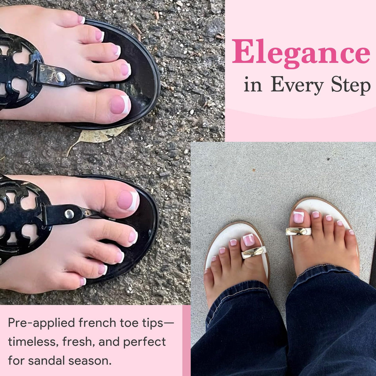 QIEK Toe Nail Press Ons Berry Pink close-up view